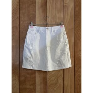 H&M Divided‎ White Distressed Denim Mini Skirt Raw Hem High Rise Womens Size 0